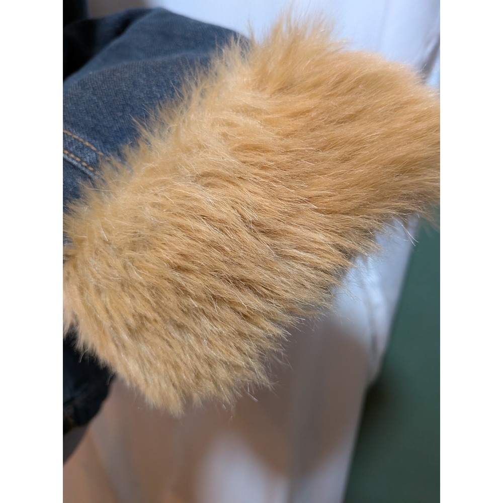 Boho Western Cowgirl Y2K Penny Lane Denim Faux Fur Lined M Trucker Zip Jacket - Picture 8 of 13